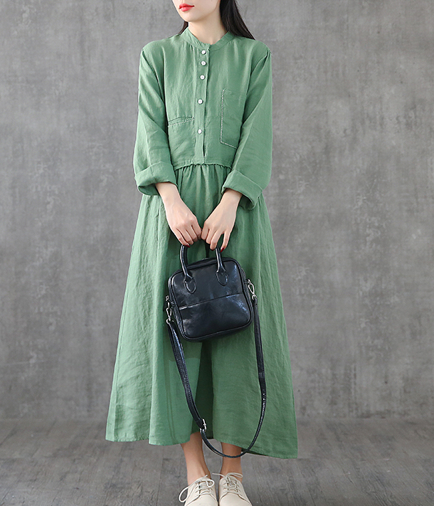 Long Sleeve Summer Spring Cotton Linen Women loose Dresses DZA2061 VPPBUY shop