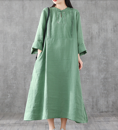 Long Sleeve Summer Spring Cotton Linen Women loose Dresses DZA2062 VPPBUY shop