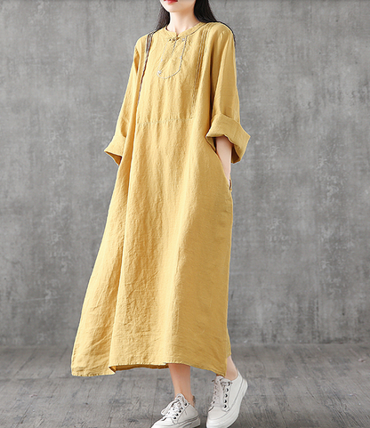 Long Sleeve Summer Spring Cotton Linen Women loose Dresses DZA2062 VPPBUY shop