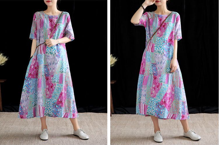 Floral Long Sleeve Summer Spring Cotton Linen Women Dresses DZA20691 VPPBUY shop