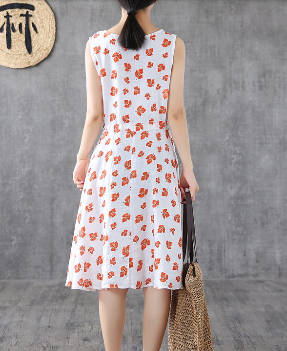 Red Floral Short Sleeve Summer Spring Linen Women Dresses DZA20665 VPPBUY shop