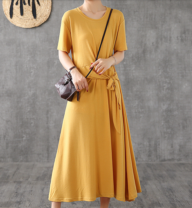 Knot Short Sleeve Summer Spring Cotton Women loose Dresses DZA20662 VPPBUY shop