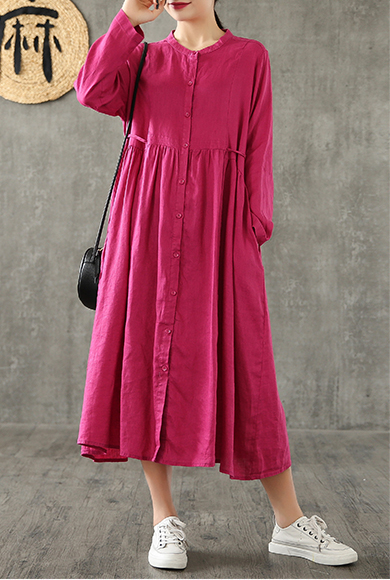 O Neck Long Sleeve Summer Spring Linen Women loose Dresses DZA20643 VPPBUY shop