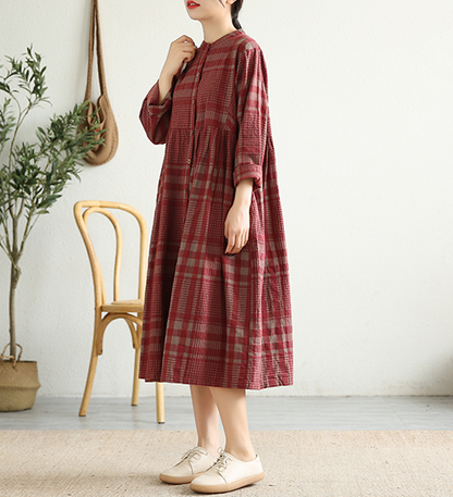 Long Sleeve Summer Spring Cotton Linen Women loose Dresses DZA20641 VPPBUY shop