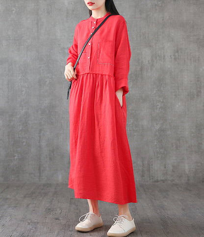 Long Sleeve Summer Spring Cotton Linen Women loose Dresses DZA2061 VPPBUY shop