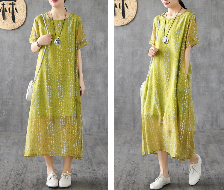 Short Sleeve Floral Print Summer Spring Cotton Linen Women Dresses DZA20668 VPPBUY shop