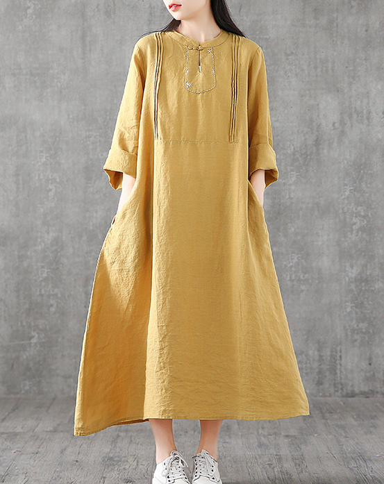 Long Sleeve Summer Spring Cotton Linen Women loose Dresses DZA2062 VPPBUY shop