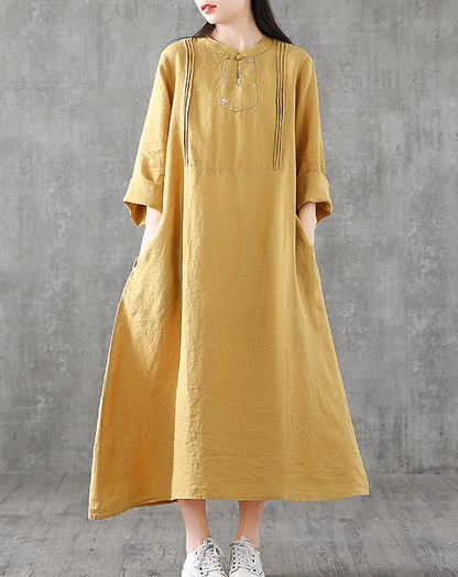 Long Sleeve Summer Spring Cotton Linen Women loose Dresses DZA2062 VPPBUY shop