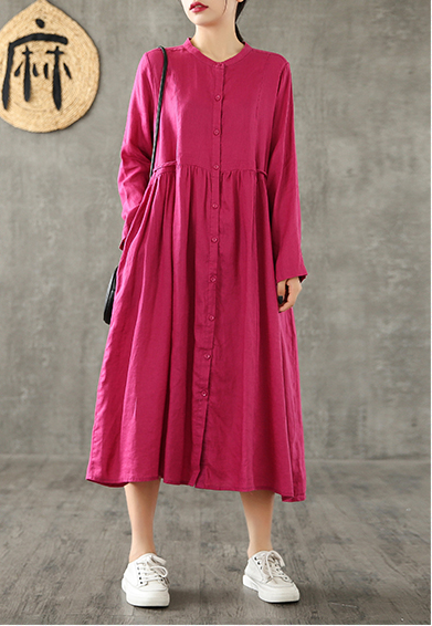 O Neck Long Sleeve Summer Spring Linen Women loose Dresses DZA20643 VPPBUY shop