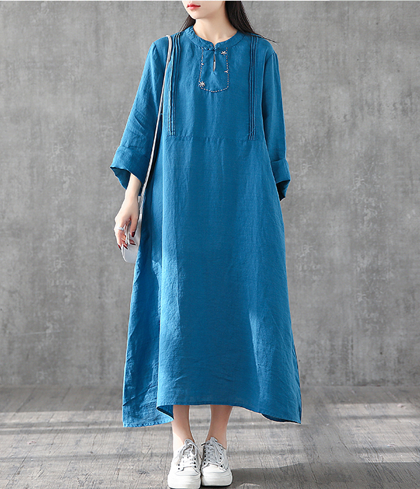 Long Sleeve Summer Spring Cotton Linen Women loose Dresses DZA2062 VPPBUY shop