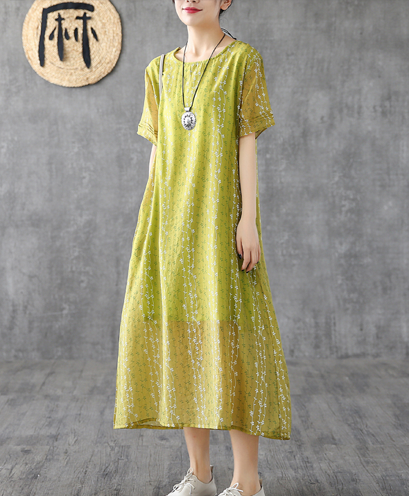 Short Sleeve Floral Print Summer Spring Cotton Linen Women Dresses DZA20668 VPPBUY shop