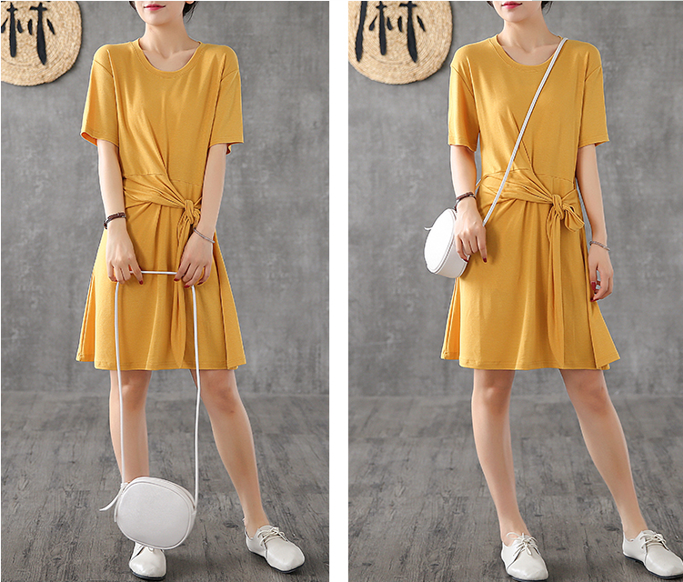 Knot Short Sleeve Summer Spring Cotton Women loose Dresses DZA20662 VPPBUY shop