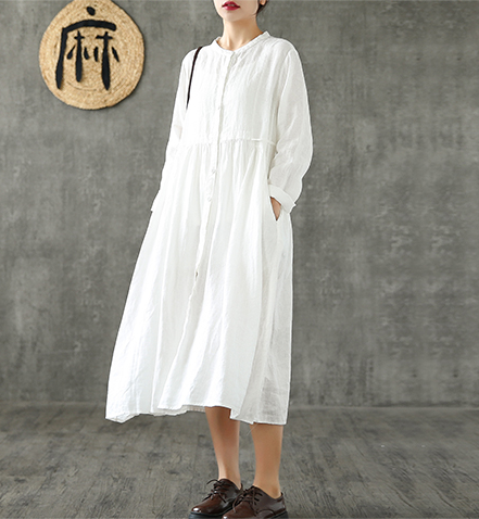 O Neck Long Sleeve Summer Spring Linen Women loose Dresses DZA20643 VPPBUY shop