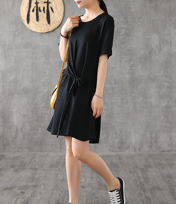 Knot Short Sleeve Summer Spring Cotton Women loose Dresses DZA20662 VPPBUY shop