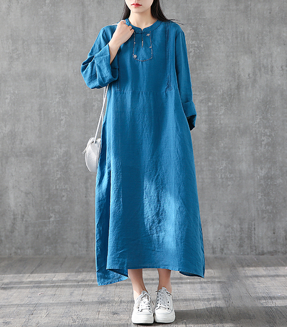 Long Sleeve Summer Spring Cotton Linen Women loose Dresses DZA2062 VPPBUY shop