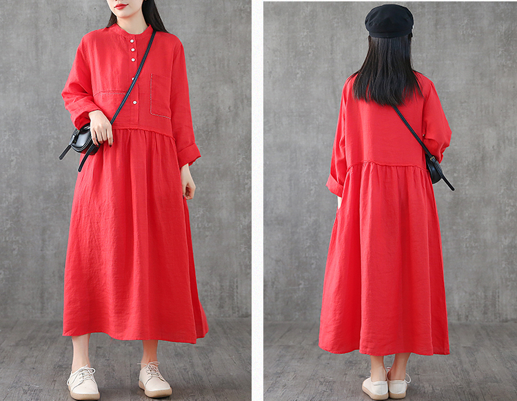 Long Sleeve Summer Spring Cotton Linen Women loose Dresses DZA2061 VPPBUY shop