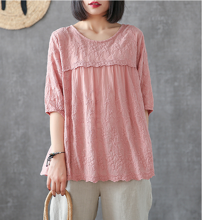 Length Sleeve Summer Women Casual Blouse Cotton Linen Shirts  Women Tops DZA2005315 VPPBUY shop