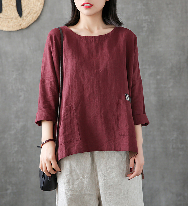 Length Sleeve Summer Women Casual Blouse Cotton Linen Shirts Tops DZA2007121 VPPBUY shop