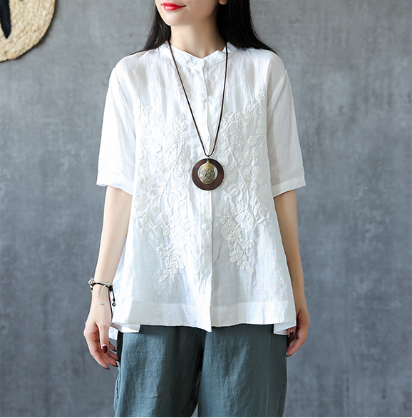 Embroidery Sleeve Summer Women Casual Blouse Cotton Linen Shirts  Women Tops DZA2005311 VPPBUY shop