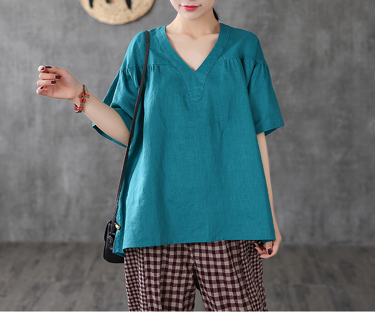 Short Sleeve Summer Women Casual Blouse Linen Shirts Tops DZA2006134 VPPBUY shop