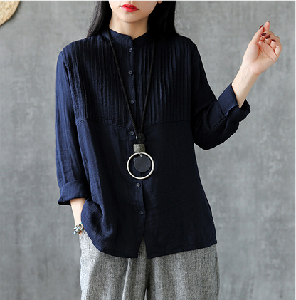 Pleated Chest Summer Women Casual Blouse Cotton Linen Shirts  Women Tops DZA2005248 VPPBUY shop