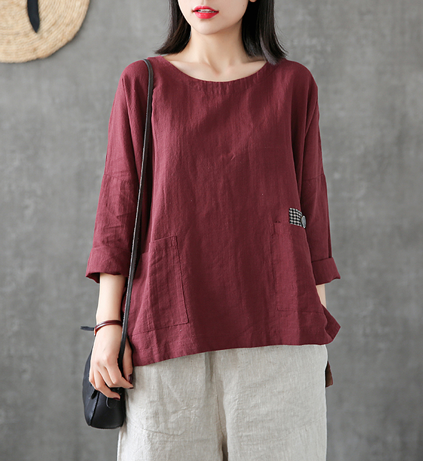 Length Sleeve Summer Women Casual Blouse Cotton Linen Shirts Tops DZA2007121 VPPBUY shop