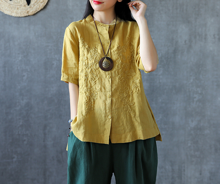 Embroidery Sleeve Summer Women Casual Blouse Cotton Linen Shirts  Women Tops DZA2005311 VPPBUY shop