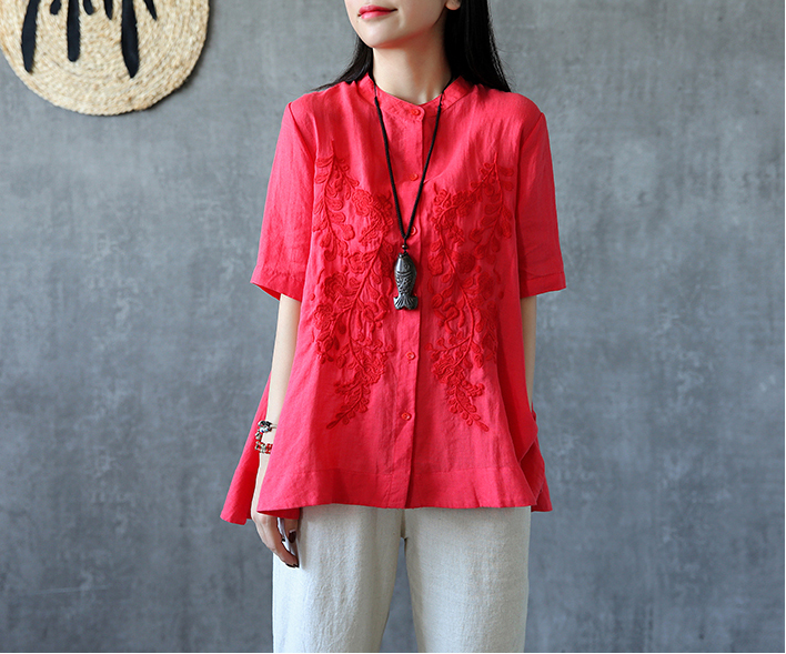 Embroidery Sleeve Summer Women Casual Blouse Cotton Linen Shirts  Women Tops DZA2005311 VPPBUY shop