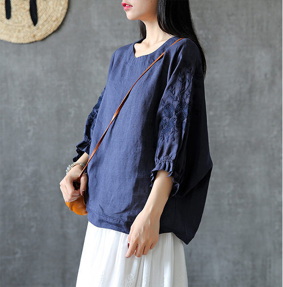 Embroidery Sleeve Summer Women Casual Blouse Cotton Linen Shirts  Women Tops DZA2005248 VPPBUY shop