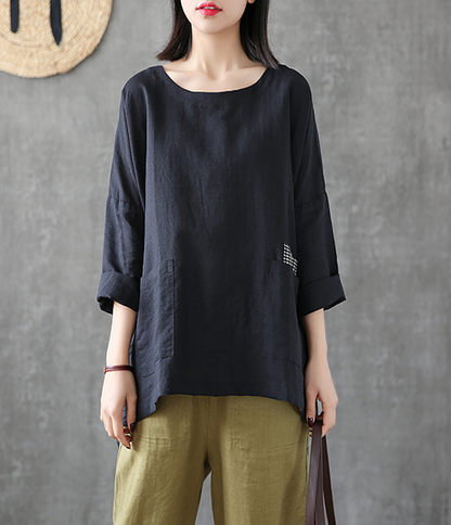 Length Sleeve Summer Women Casual Blouse Cotton Linen Shirts Tops DZA2007121 VPPBUY shop