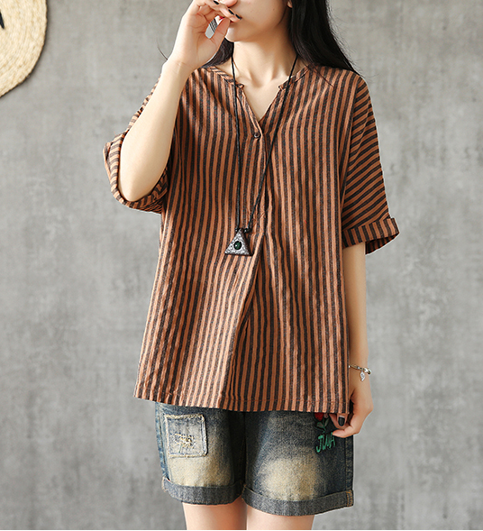 Half Sleeve Summer Women Casual Top Blouses Tops Cotton Linen Shirts  DZA2005247 VPPBUY shop