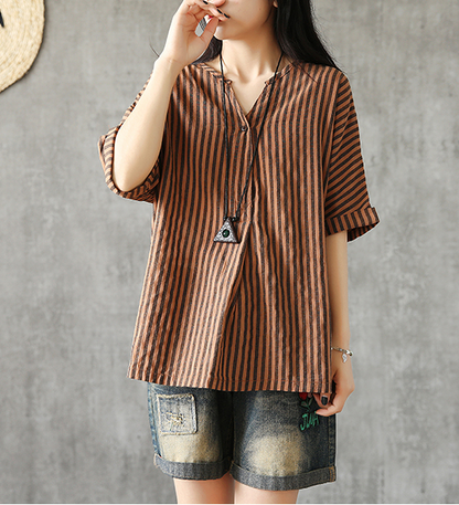 Half Sleeve Summer Women Casual Top Blouses Tops Cotton Linen Shirts  DZA2005247 VPPBUY shop