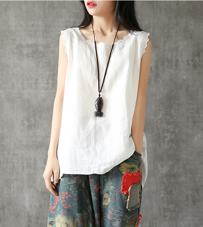 Sleeveless Summer Women Casual Blouse Cotton Linen Shirts Women Tops DZA2005246 VPPBUY shop