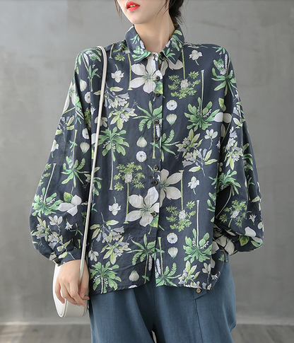 Printed Women Casual Blouse Linen Shirts Tops DZA2008232 VPPBUY shop