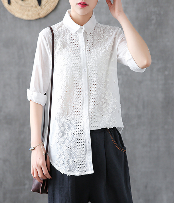 Hollow out Embroidery Length Sleeve Summer Women Casual Blouse Cotton Shirts Tops DZA2006131 VPPBUY shop