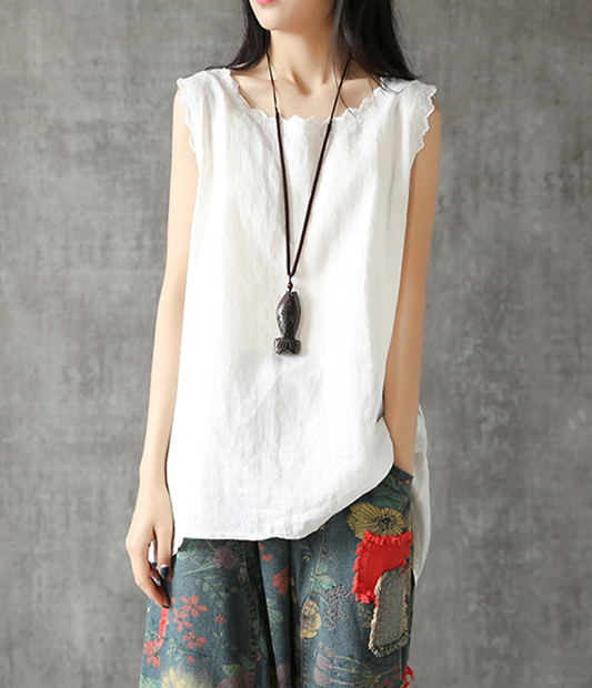 Sleeveless Summer Women Casual Blouse Cotton Linen Shirts Women Tops DZA2005246 VPPBUY shop