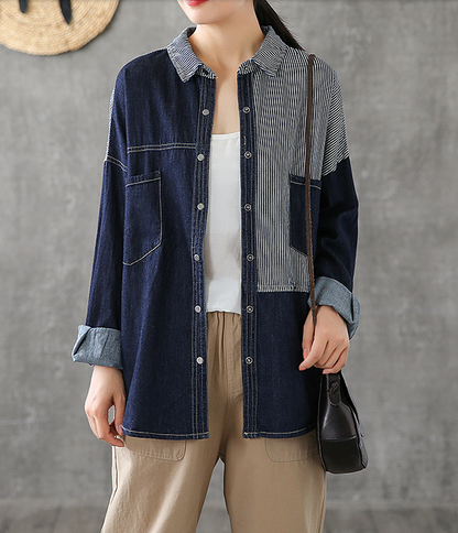 Denim Women Casual Blouse Cotton Linen Shirts Tops DZA200863 VPPBUY shop