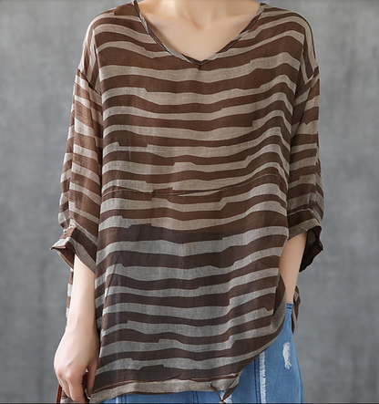 Striped Summer Women Casual Blouse Cotton  Linen Shirts Tops DZA2007191 VPPBUY shop