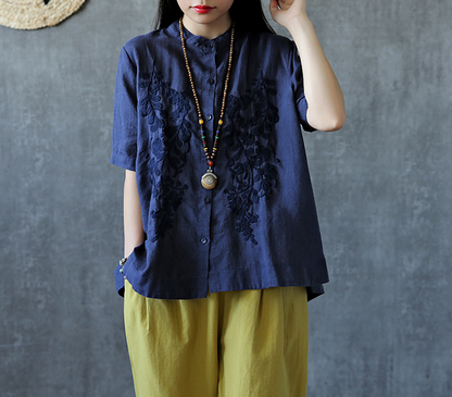 Embroidery Sleeve Summer Women Casual Blouse Cotton Linen Shirts  Women Tops DZA2005311 VPPBUY shop