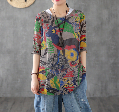 Patterned Summer Women Casual Blouse Cotton Linen Shirts Tops DZA2007132 VPPBUY shop