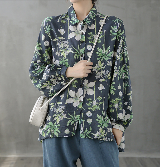 Printed Women Casual Blouse Linen Shirts Tops DZA2008232 VPPBUY shop