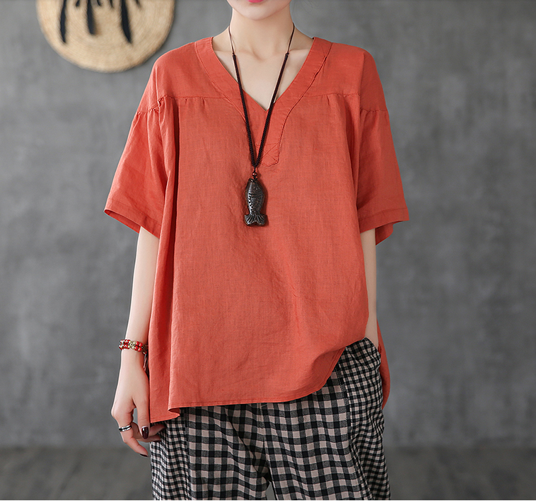 Short Sleeve Summer Women Casual Blouse Linen Shirts Tops DZA2006134 VPPBUY shop