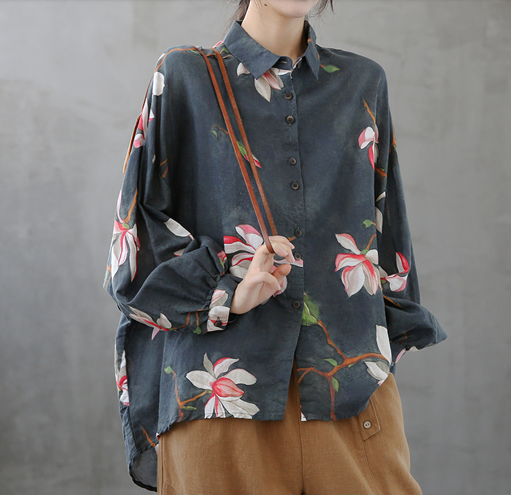 Printed Women Casual Blouse Linen Shirts Tops DZA2008232 VPPBUY shop