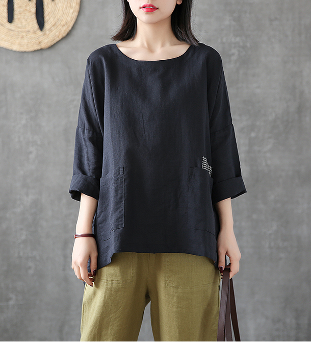 Length Sleeve Summer Women Casual Blouse Cotton Linen Shirts Tops DZA2007121 VPPBUY shop