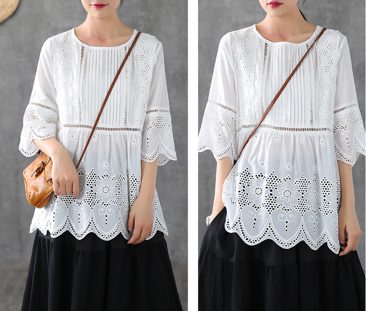 Hollow Summer Women Casual Blouse Cotton Shirts Tops DZA2007202 VPPBUY shop