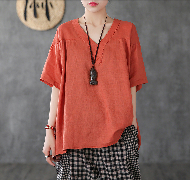 Short Sleeve Summer Women Casual Blouse Linen Shirts Tops DZA2006134 VPPBUY shop