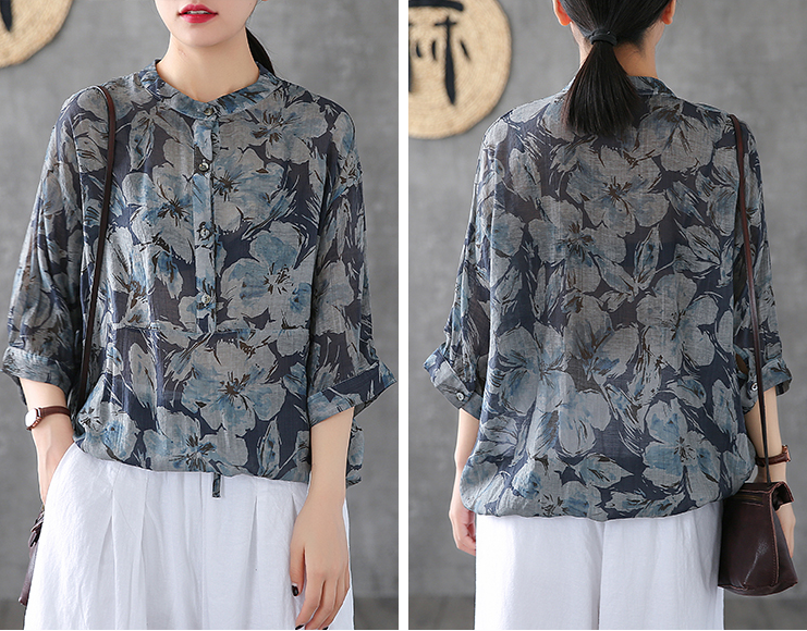 Patterned Summer Women Casual Blouse Cotton Linen Shirts Tops DZA2007133 VPPBUY shop