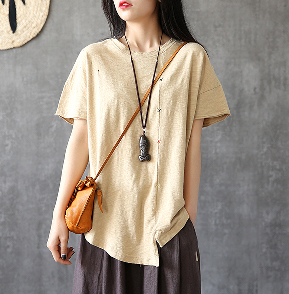 Irregular Hem Summer Women Casual Blouse Cotton Linen Shirts  Women Tops DZA2005245 VPPBUY shop