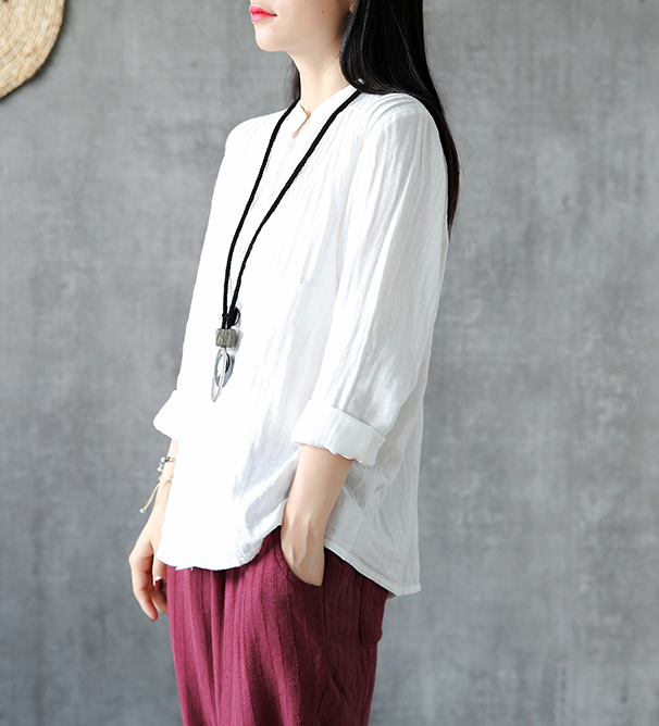 Pleated Chest Summer Women Casual Blouse Cotton Linen Shirts  Women Tops DZA2005248 VPPBUY shop