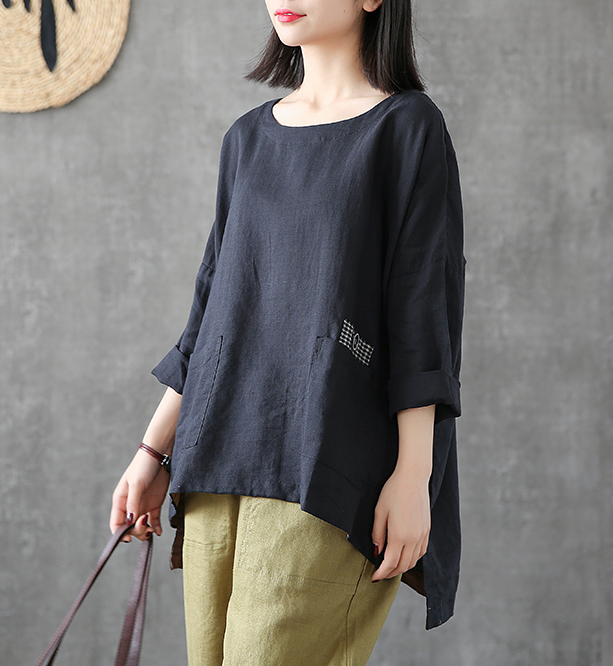 Length Sleeve Summer Women Casual Blouse Cotton Linen Shirts Tops DZA2007121 VPPBUY shop